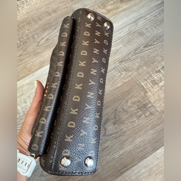 DKNY Dark Brown Monogram Shoulder Bag, chain strap - Picture 3 of 14